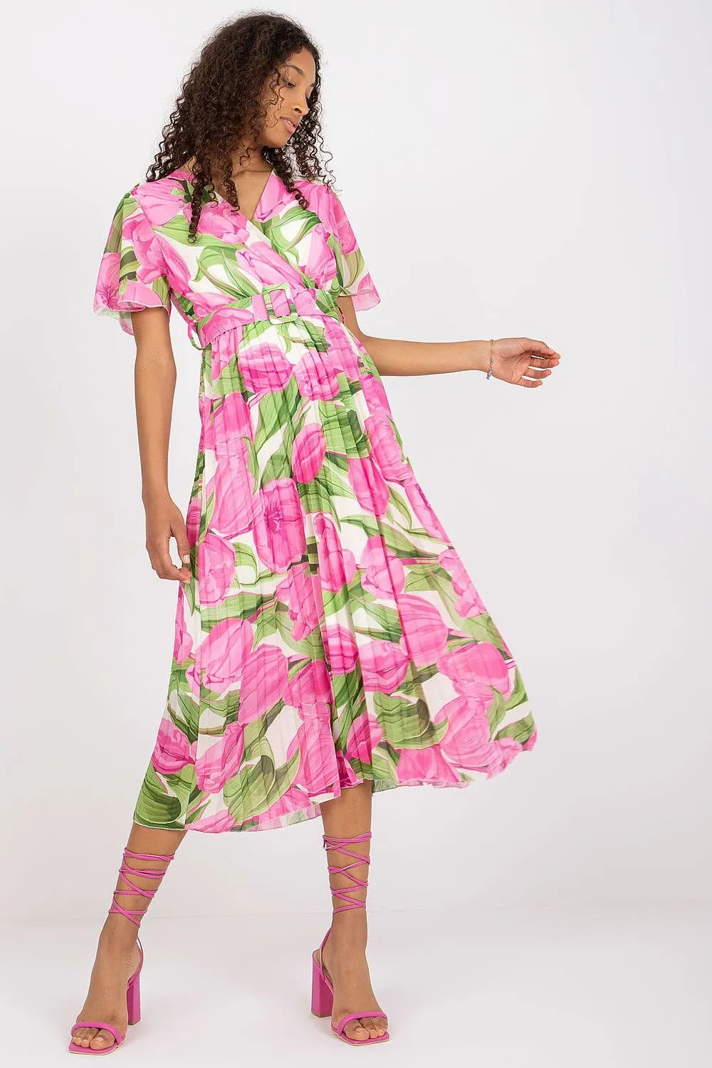 Elegant Frilled Sleeve Summer Dress with Chic Wrap Neckline by Daydress Italy Moda