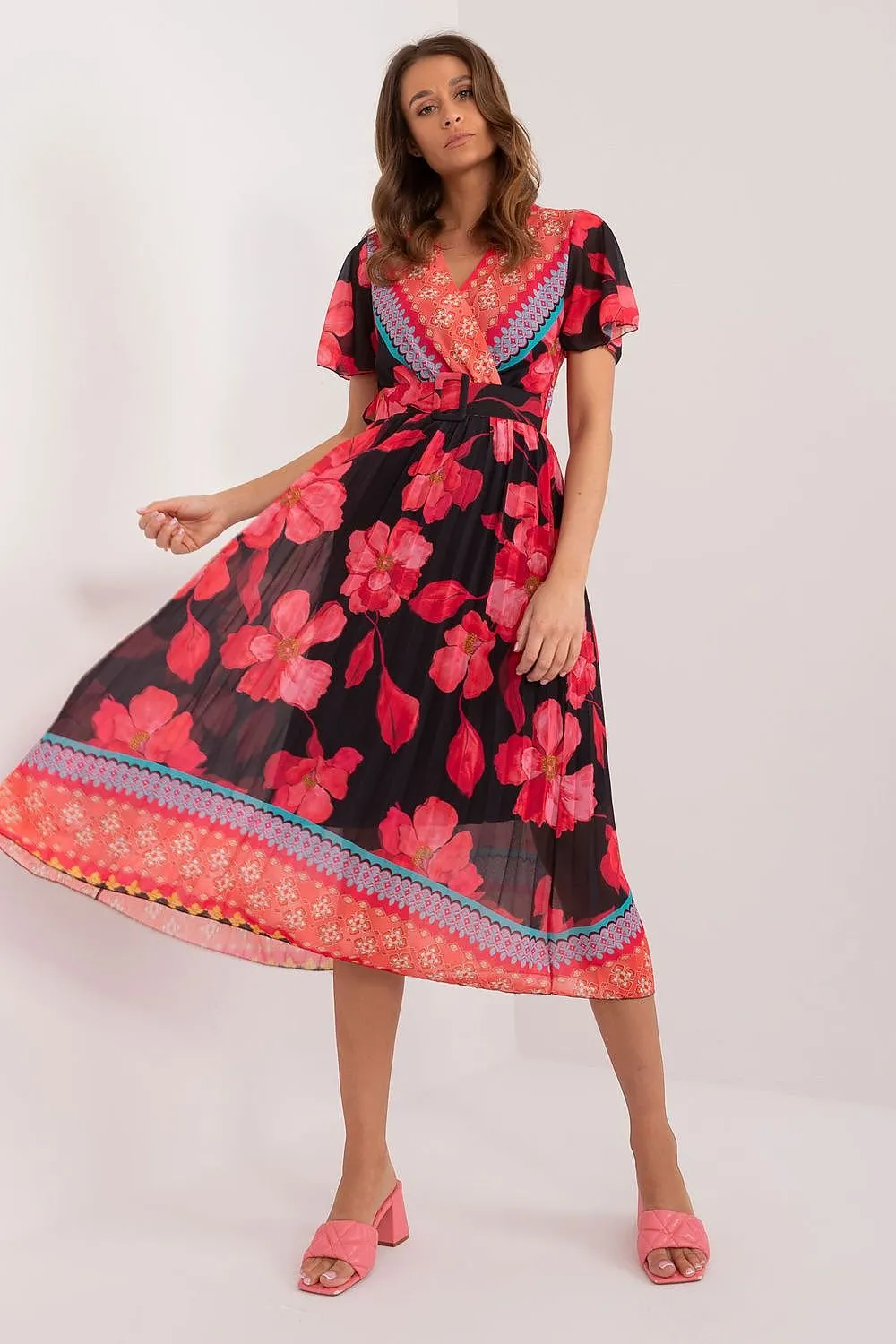 Elegant Frilled Sleeve Summer Dress with Chic Wrap Neckline by Daydress Italy Moda