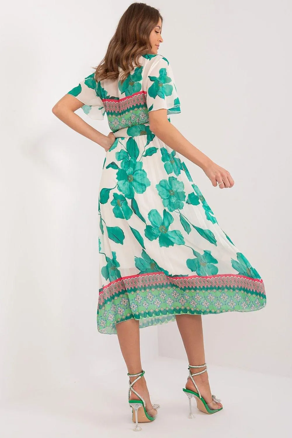 Elegant Frilled Sleeve Summer Dress with Chic Wrap Neckline by Daydress Italy Moda