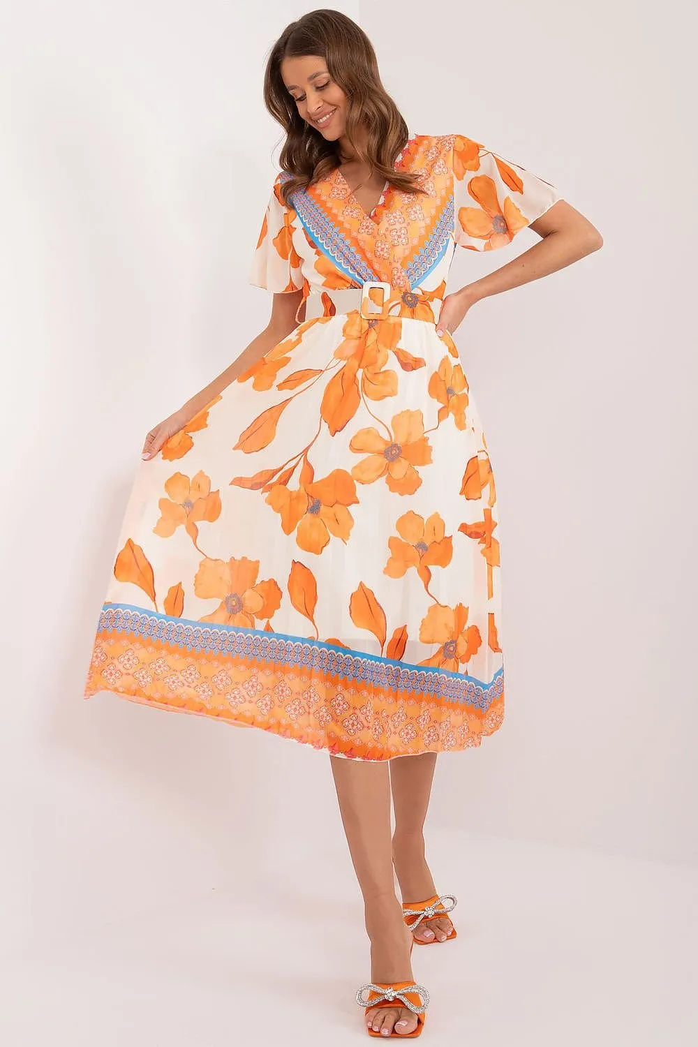 Elegant Frilled Sleeve Summer Dress with Chic Wrap Neckline by Daydress Italy Moda