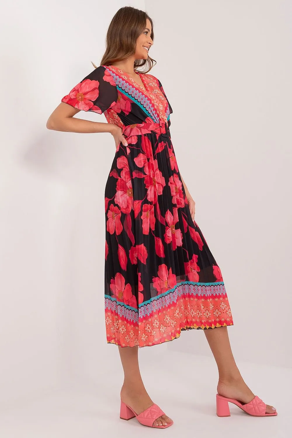 Elegant Frilled Sleeve Summer Dress with Chic Wrap Neckline by Daydress Italy Moda