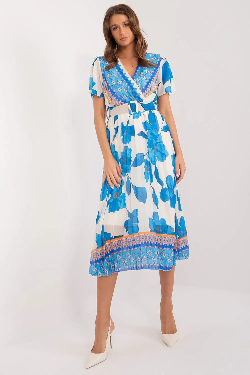 Elegant Frilled Sleeve Summer Dress with Chic Wrap Neckline by Daydress Italy Moda