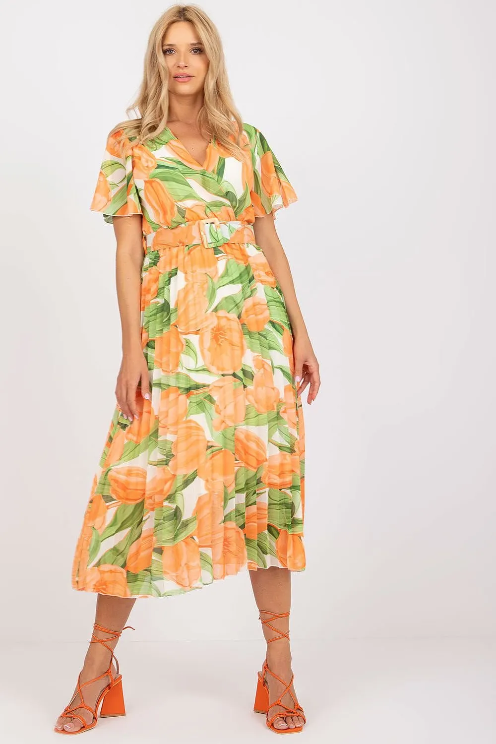 Elegant Frilled Sleeve Summer Dress with Chic Wrap Neckline by Daydress Italy Moda