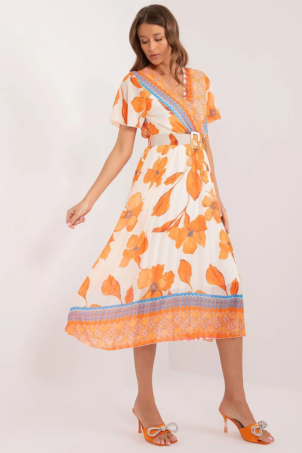 Elegant Frilled Sleeve Summer Dress with Chic Wrap Neckline by Daydress Italy Moda