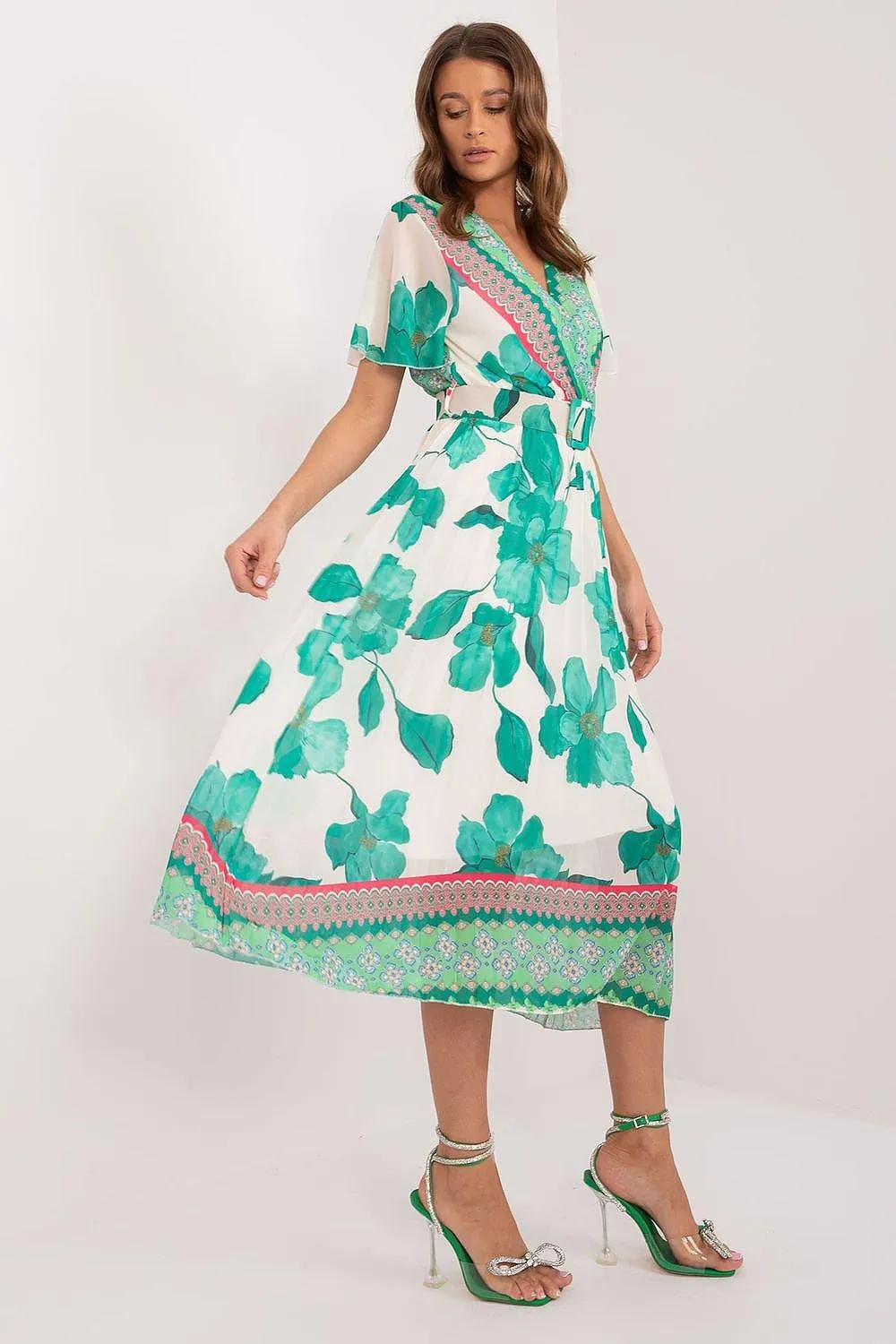 Elegant Frilled Sleeve Summer Dress with Chic Wrap Neckline by Daydress Italy Moda
