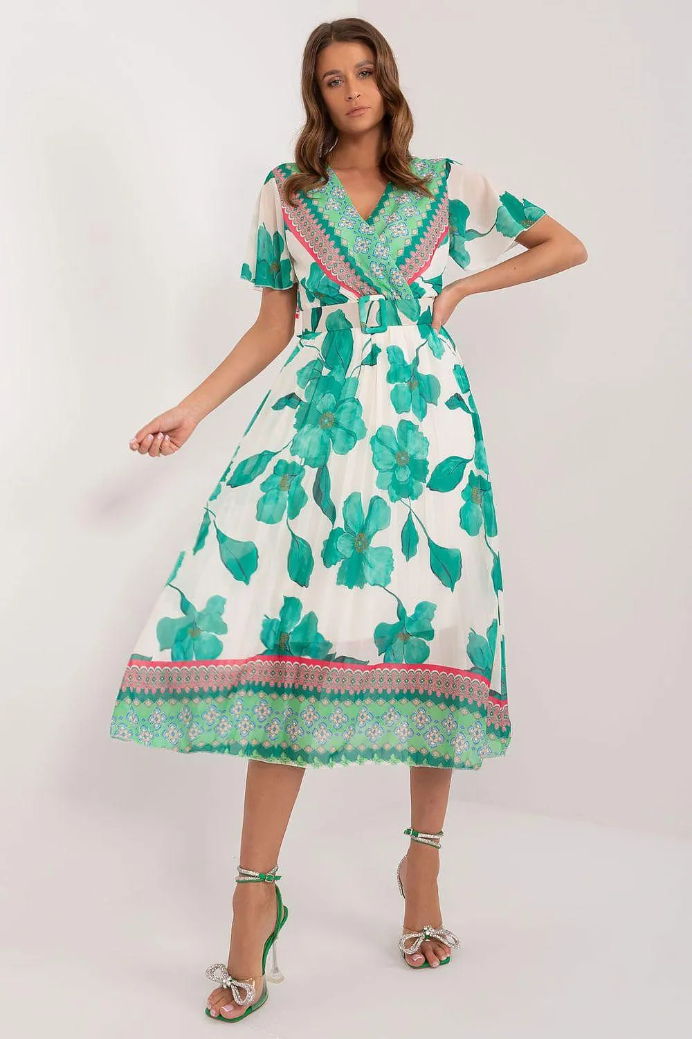 Elegant Frilled Sleeve Summer Dress with Chic Wrap Neckline by Daydress Italy Moda