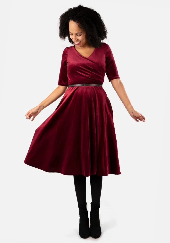 Elfin Wine Velvet Swing Dress