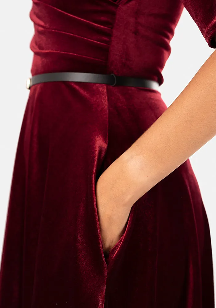 Elfin Wine Velvet Swing Dress