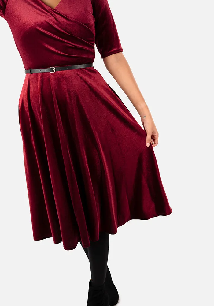 Elfin Wine Velvet Swing Dress
