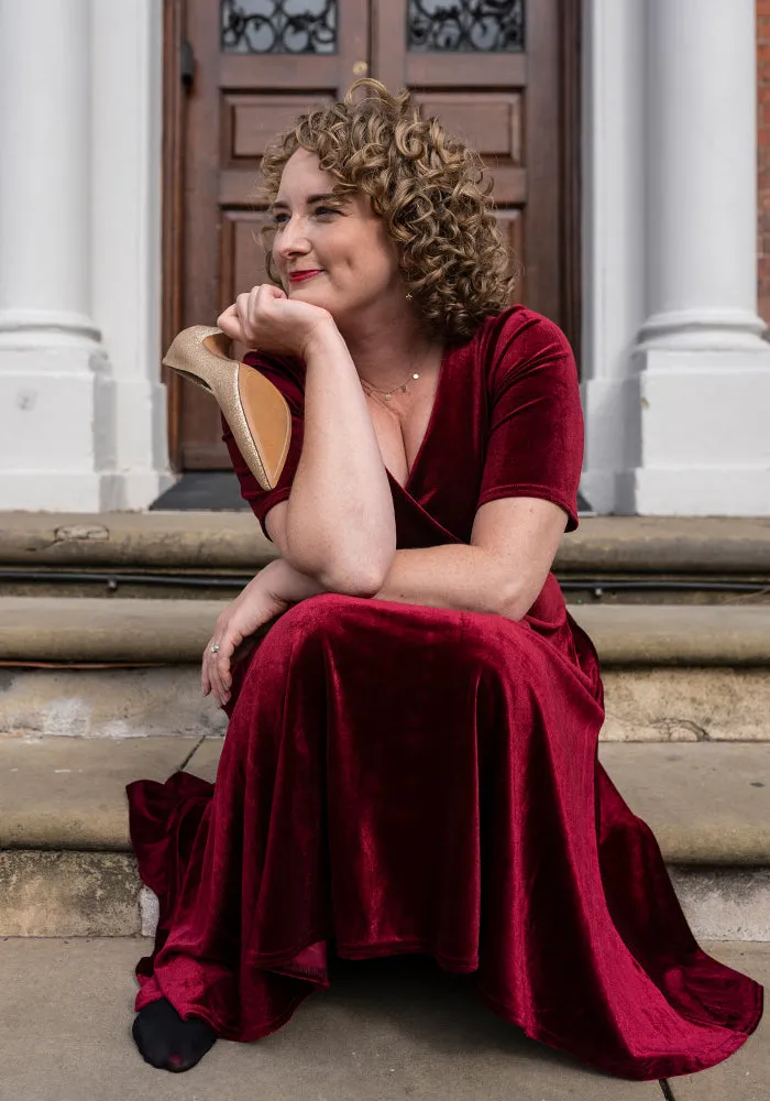 Elfin Wine Velvet Swing Dress