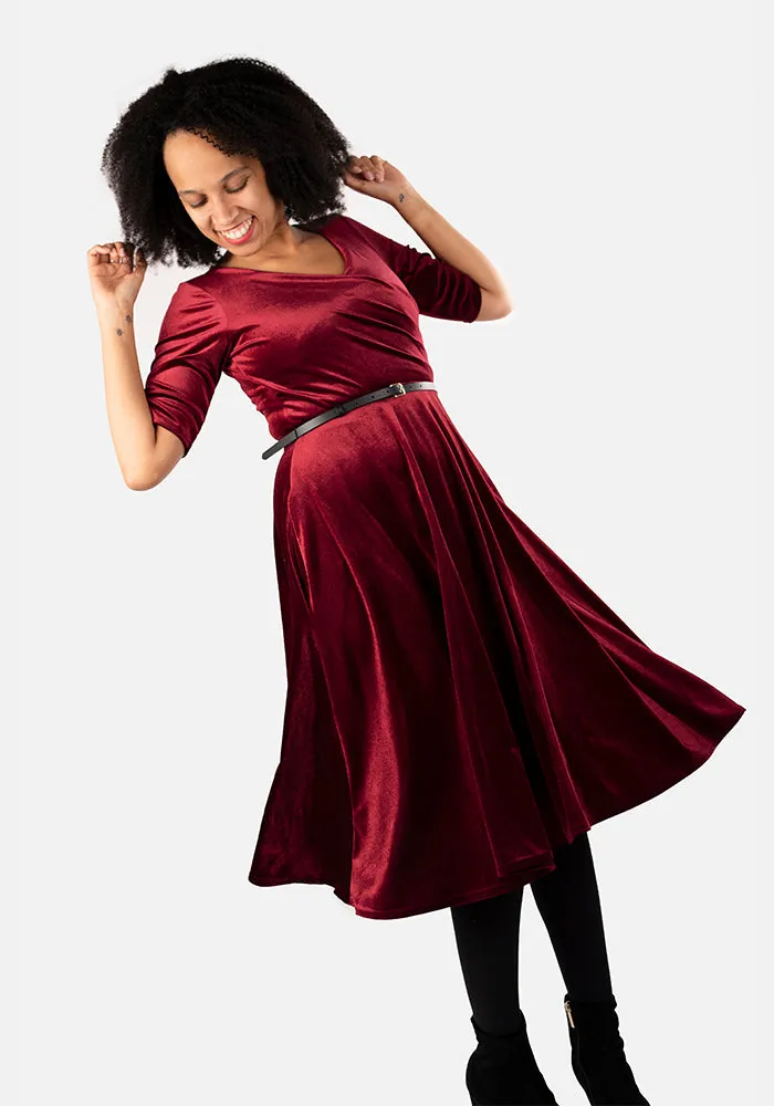 Elfin Wine Velvet Swing Dress