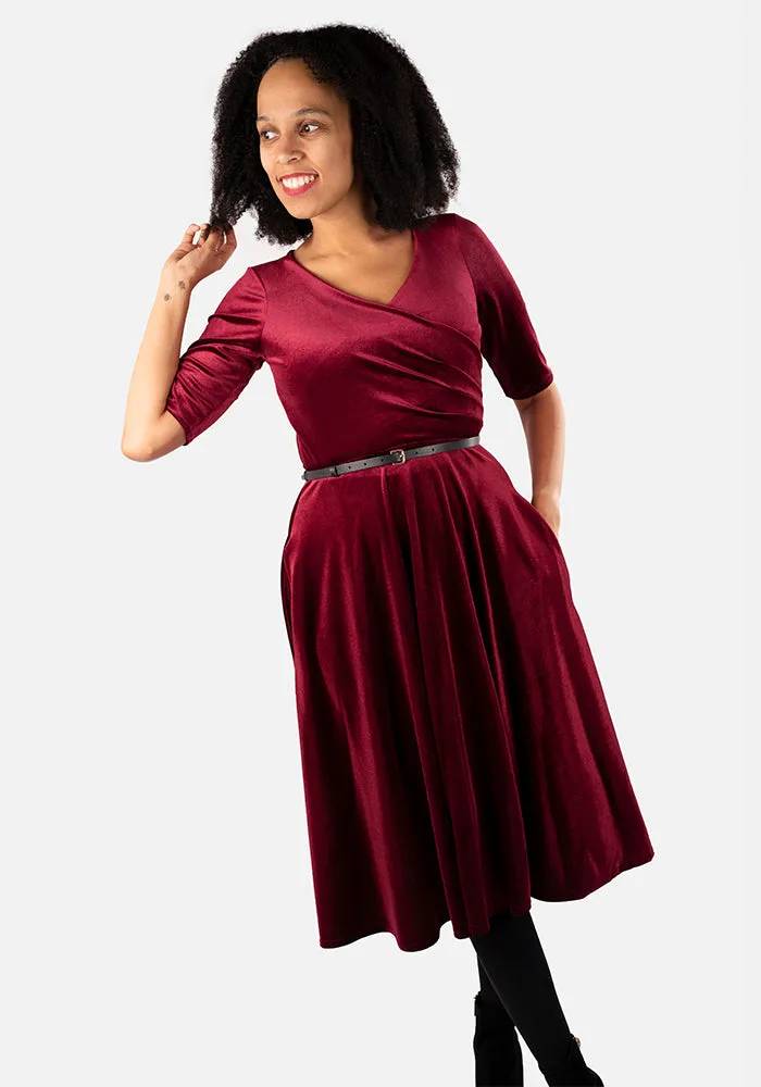 Elfin Wine Velvet Swing Dress