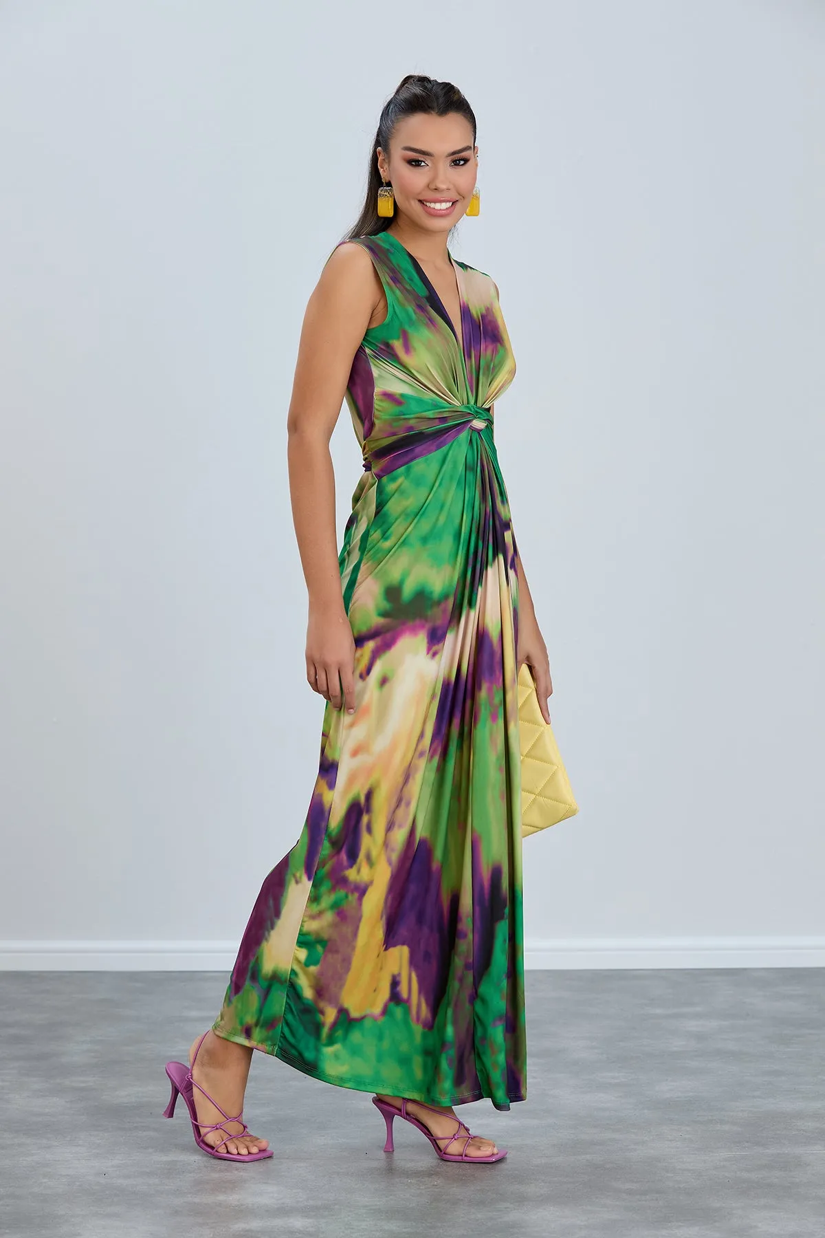 Ella Tie-Dye Twist Maxi Dress in Vibrant Green