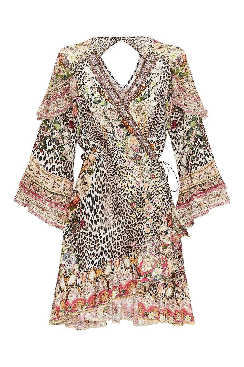 Embellished Silk Wrap Mini Dress with Ruffles Anarchy at Annabels