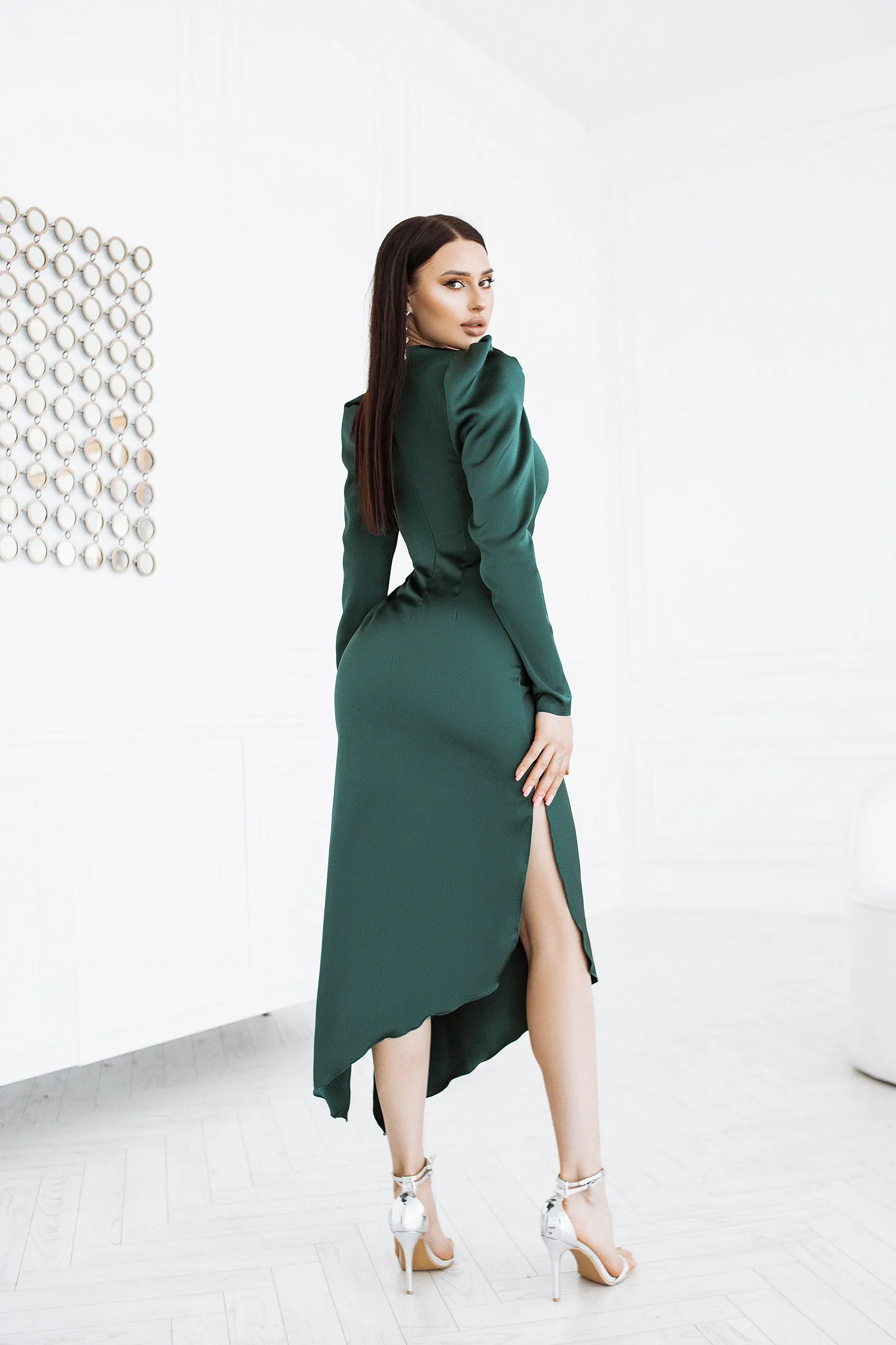 Emerald Puff Sleeve Wrap Dress