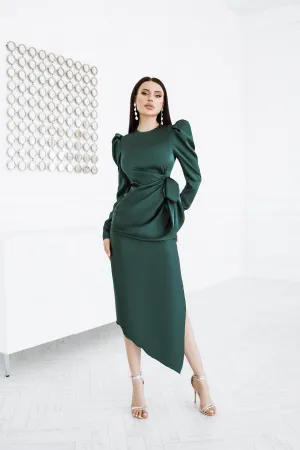 Emerald Puff Sleeve Wrap Dress