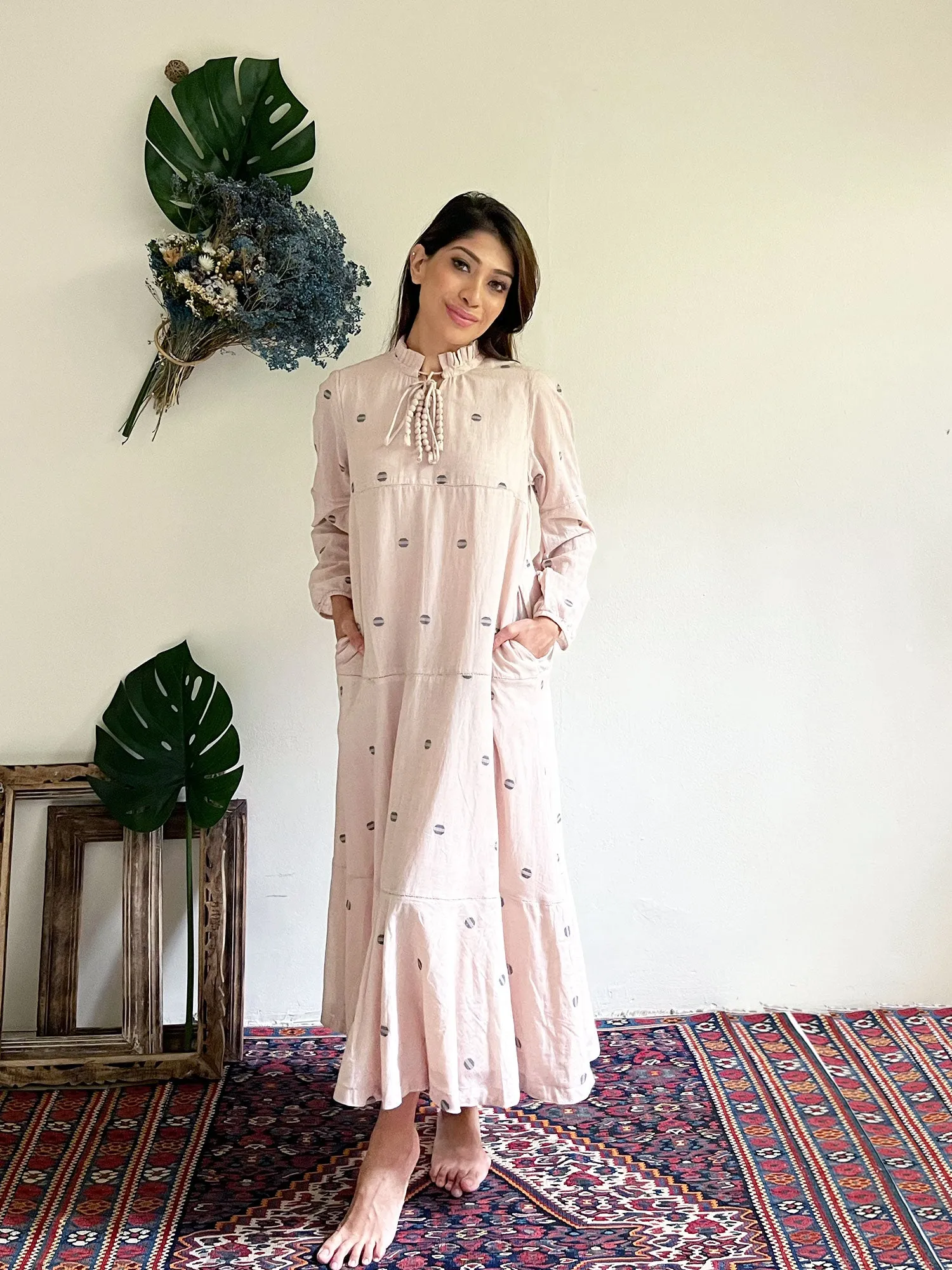 Emily Hope Dress - Ecru Jamdani