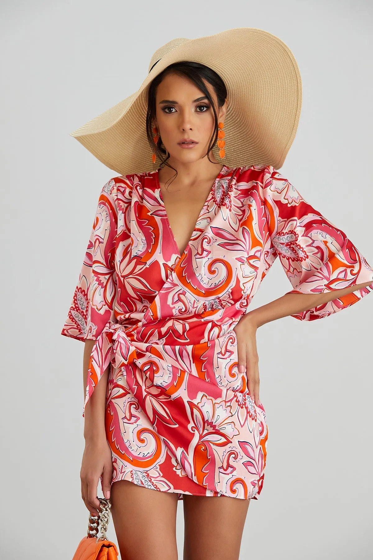 Enchanted Satin Mini Dress with Pink Florals