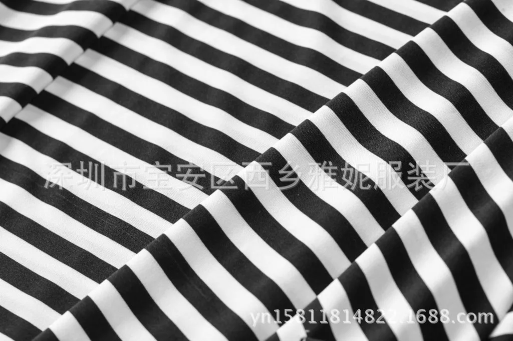Europe Popular Black White Striped Decorative Pocket Half Sleeved Trendy Casual Family Dress Plus Size Pocket Dress