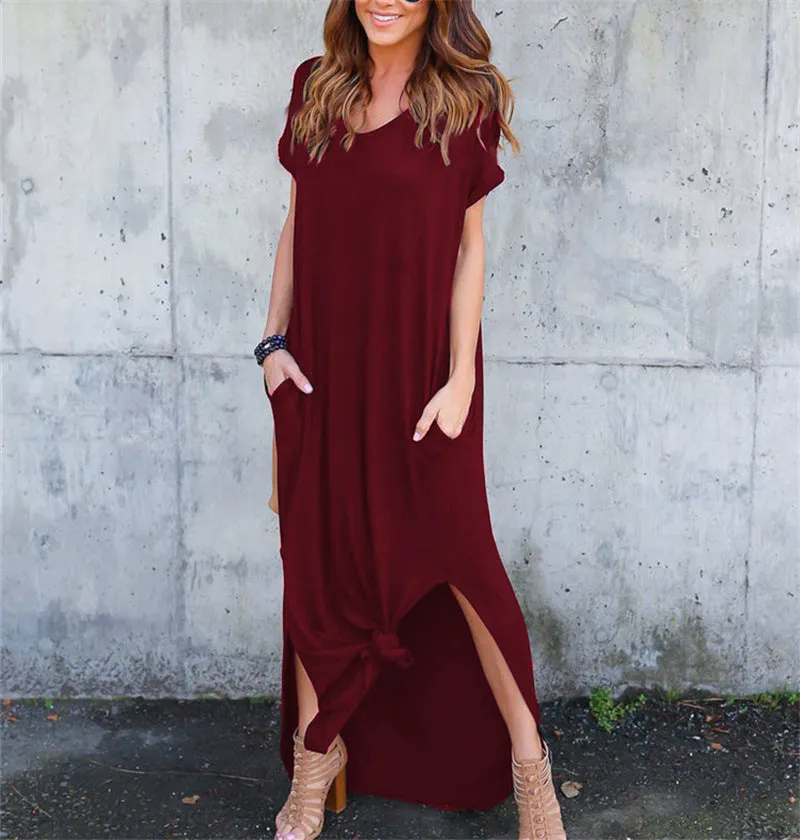 Europe Summer Pocket Splitted Flare Dress Pocket Dress