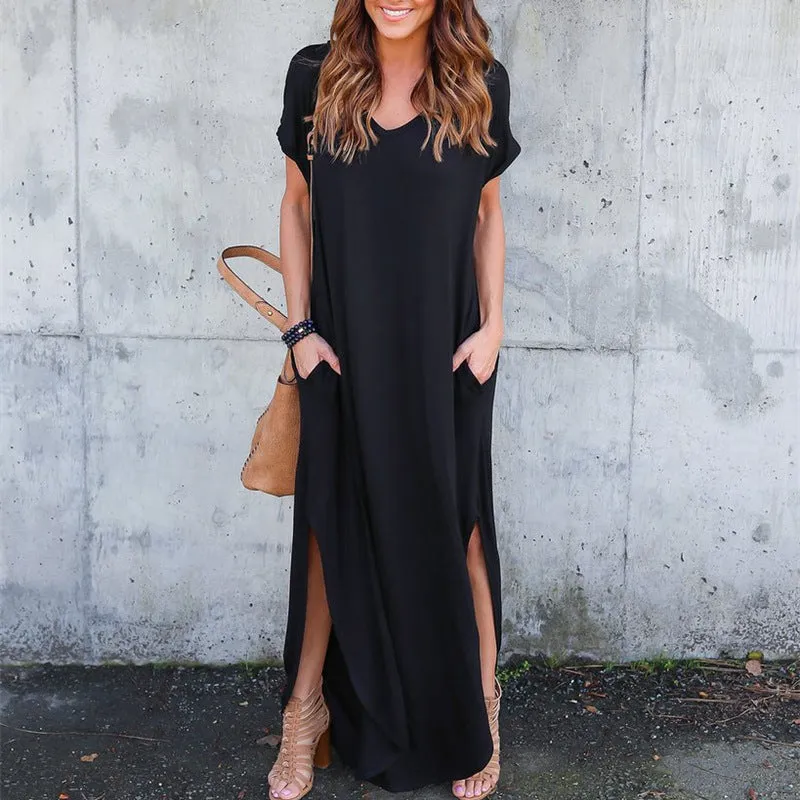 Europe Summer Pocket Splitted Flare Dress Pocket Dress