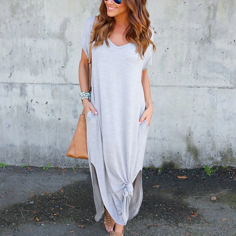 Europe Summer Pocket Splitted Flare Dress Pocket Dress