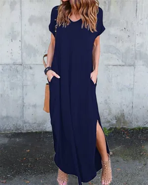 Europe Summer Pocket Splitted Flare Dress Pocket Dress