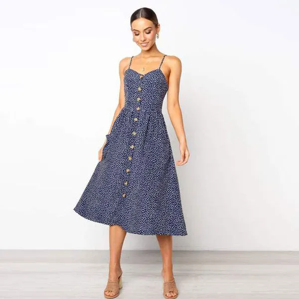 Europe Summer Solid Colored Pocket Strap Single-Breasted Dress TS- Pocket Dress