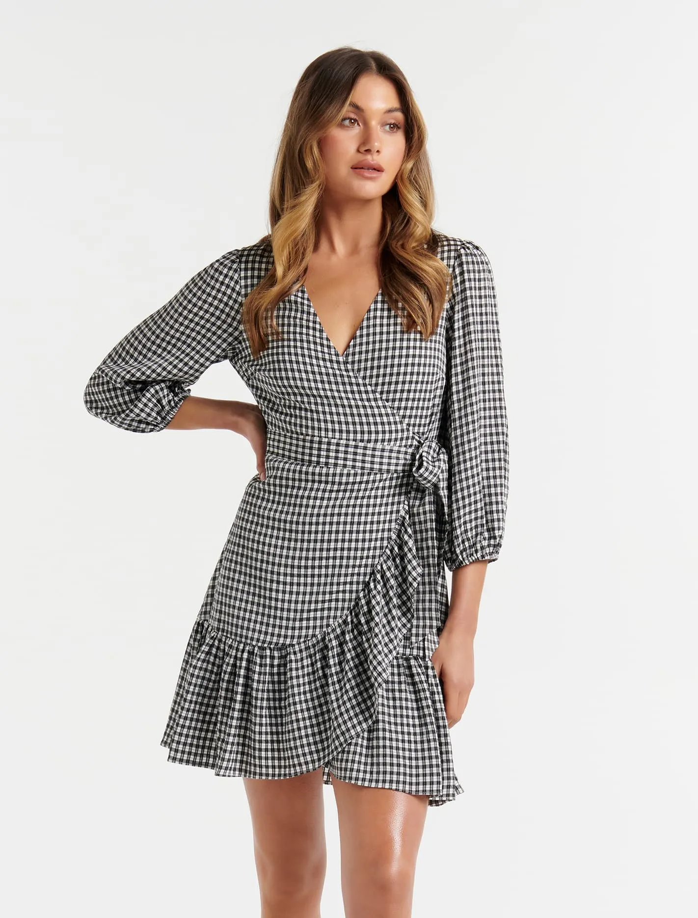 Evan Check Wrap Dress