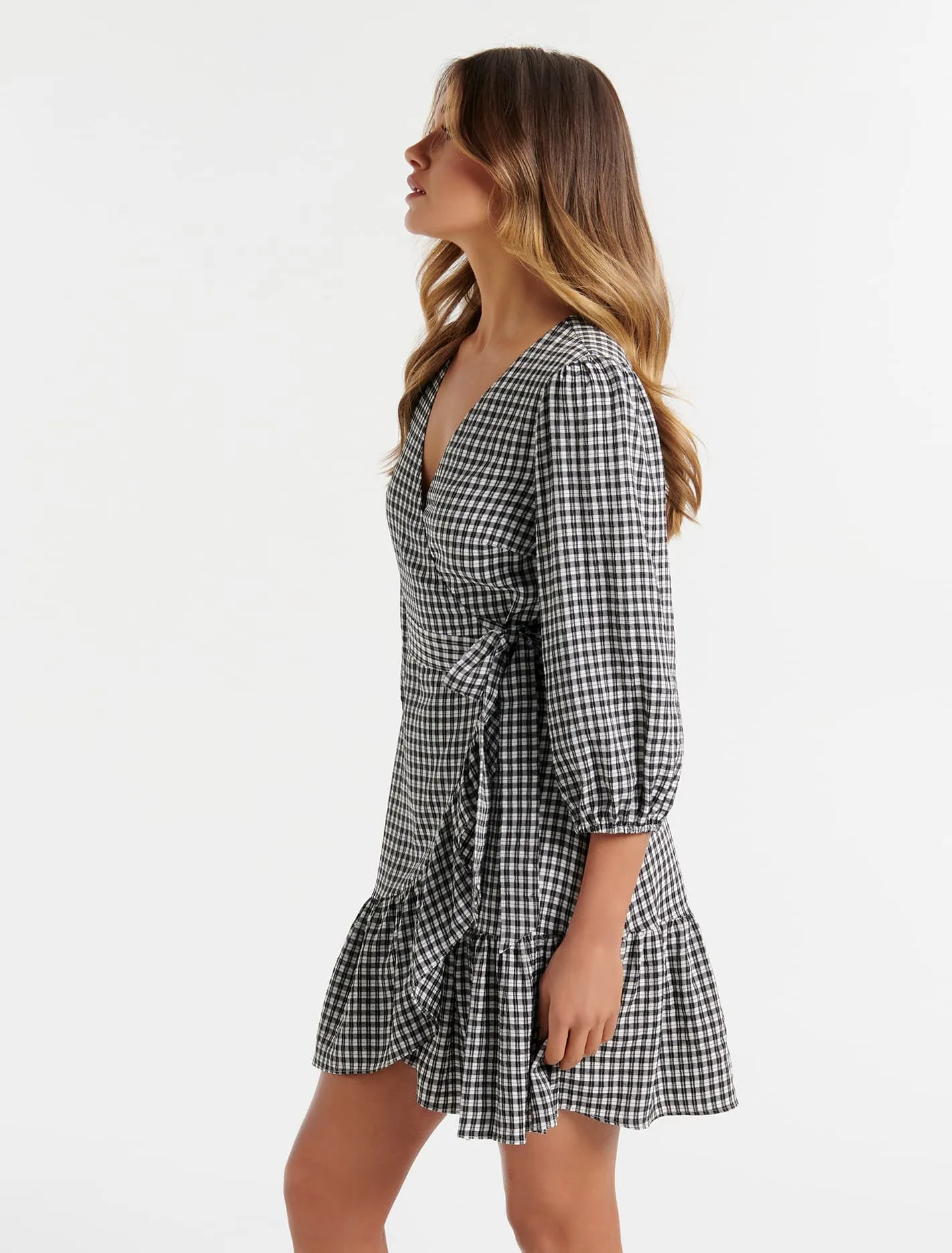 Evan Check Wrap Dress