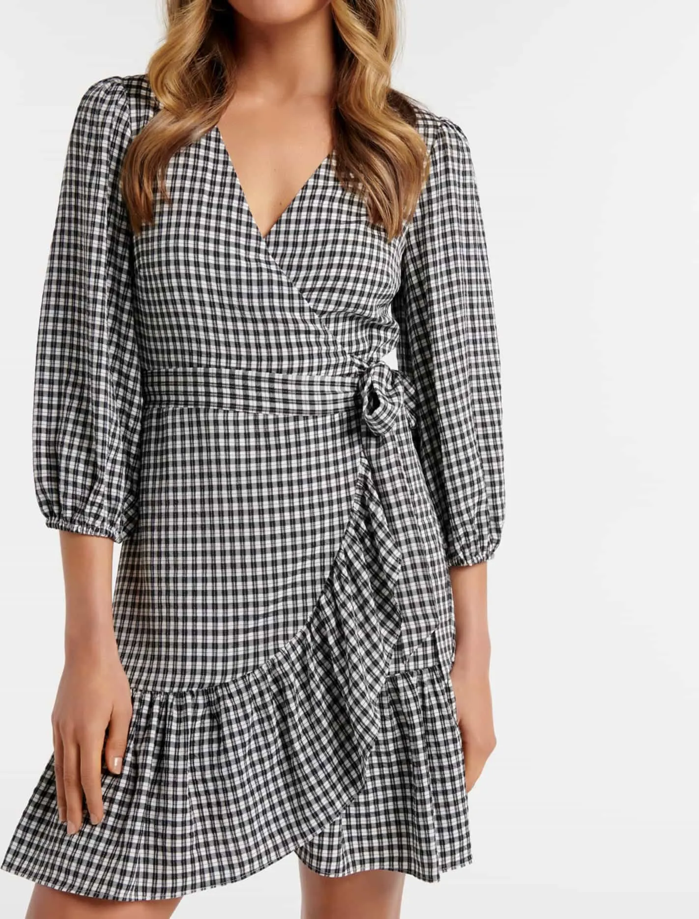 Evan Check Wrap Dress