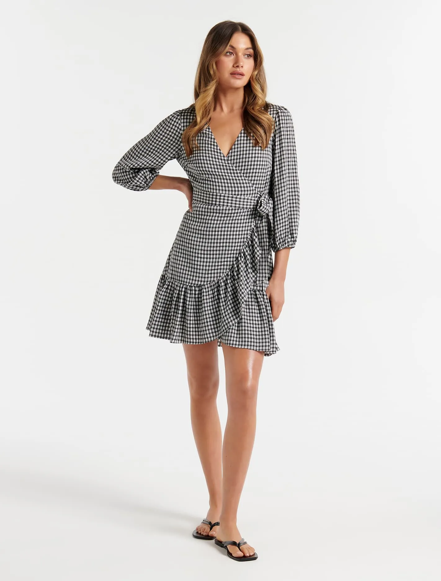 Evan Check Wrap Dress