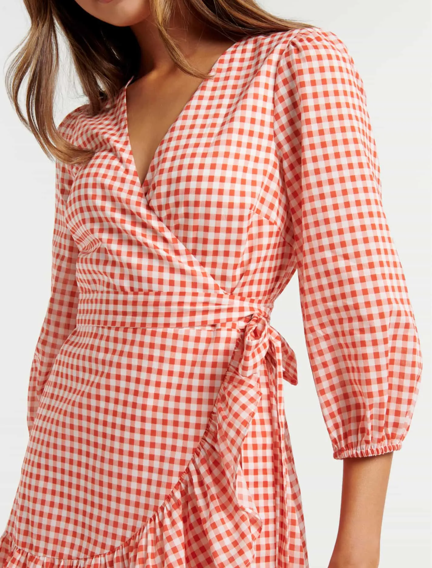 Evan Petite Check Wrap Dress