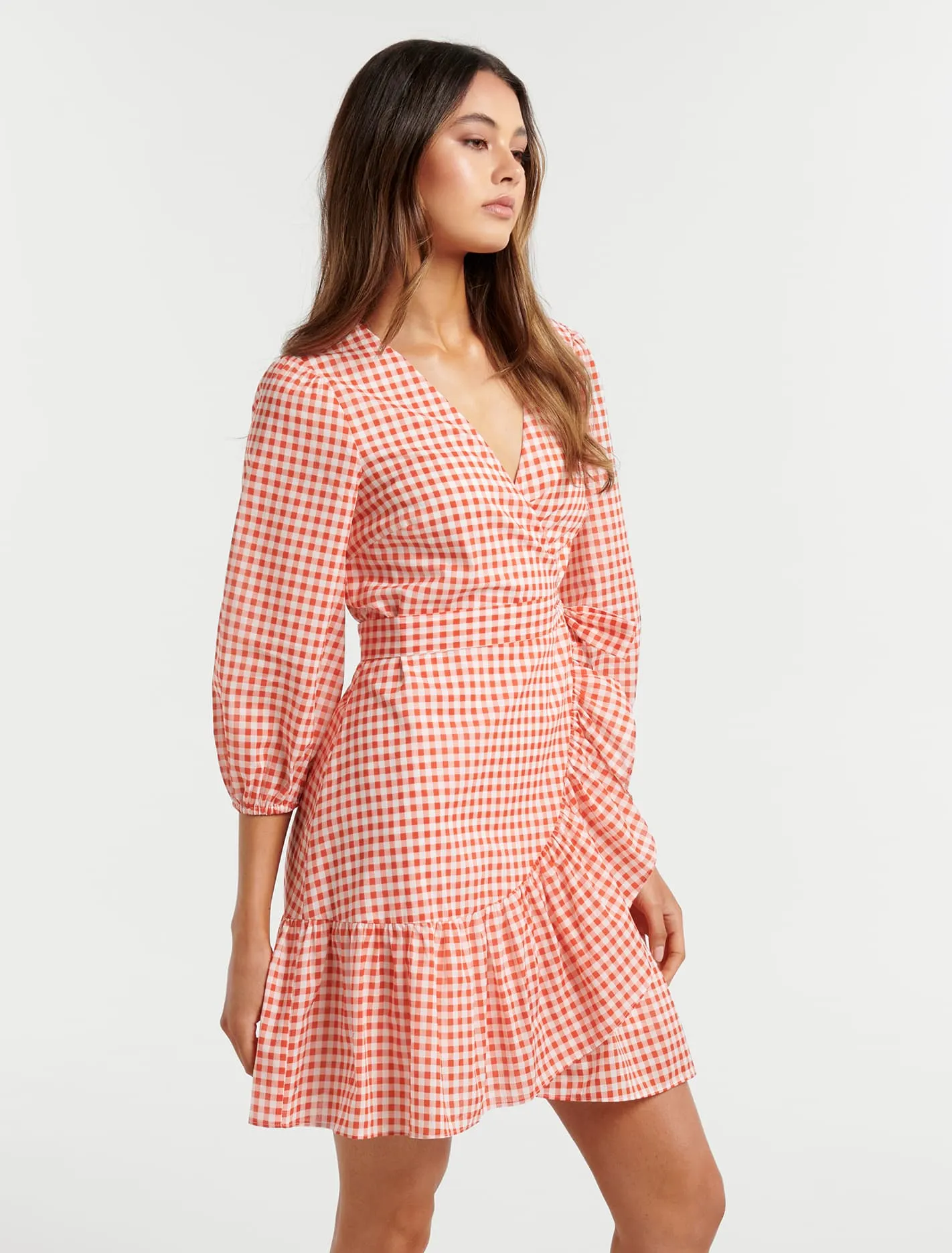 Evan Petite Check Wrap Dress