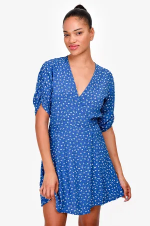 Faithfull The Brand Blue/White Floral Printed Wrap Dress Size L