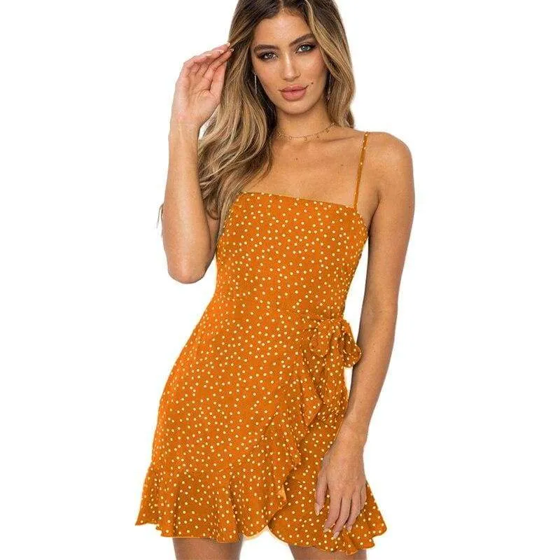 FashionSierra - Print Ruffled Wrap Dress Women Strap Mini Sundress
