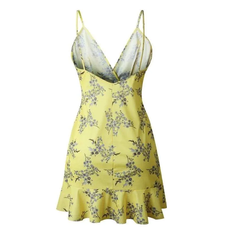 FashionSierra - Print Ruffled Wrap Dress Women Strap Mini Sundress