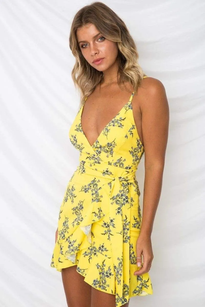 FashionSierra - Print Ruffled Wrap Dress Women Strap Mini Sundress