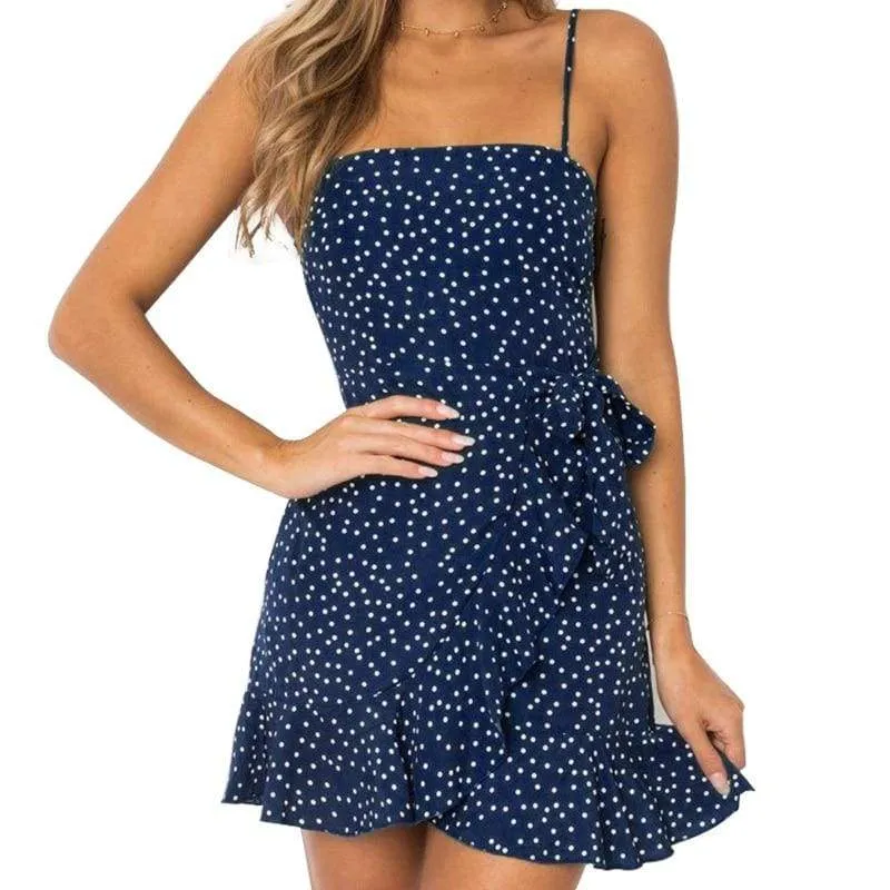 FashionSierra - Print Ruffled Wrap Dress Women Strap Mini Sundress