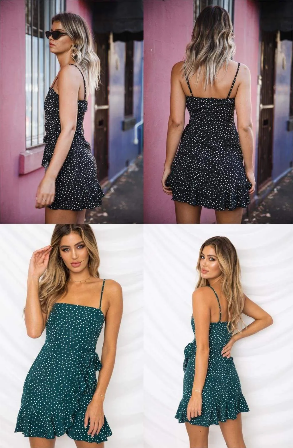 FashionSierra - Print Ruffled Wrap Dress Women Strap Mini Sundress