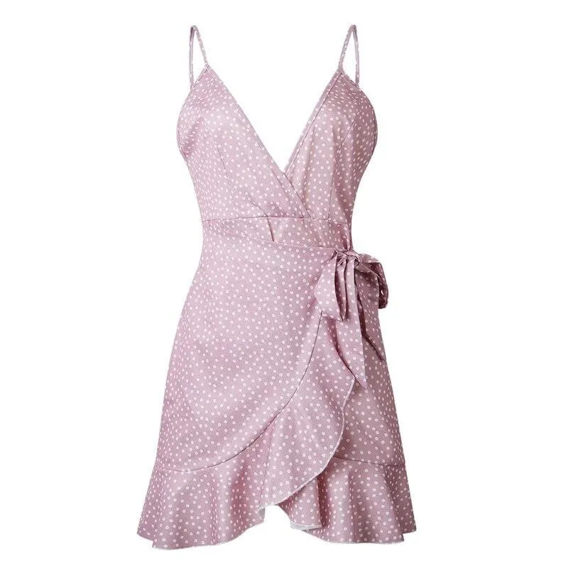 FashionSierra - Print Ruffled Wrap Dress Women Strap Mini Sundress