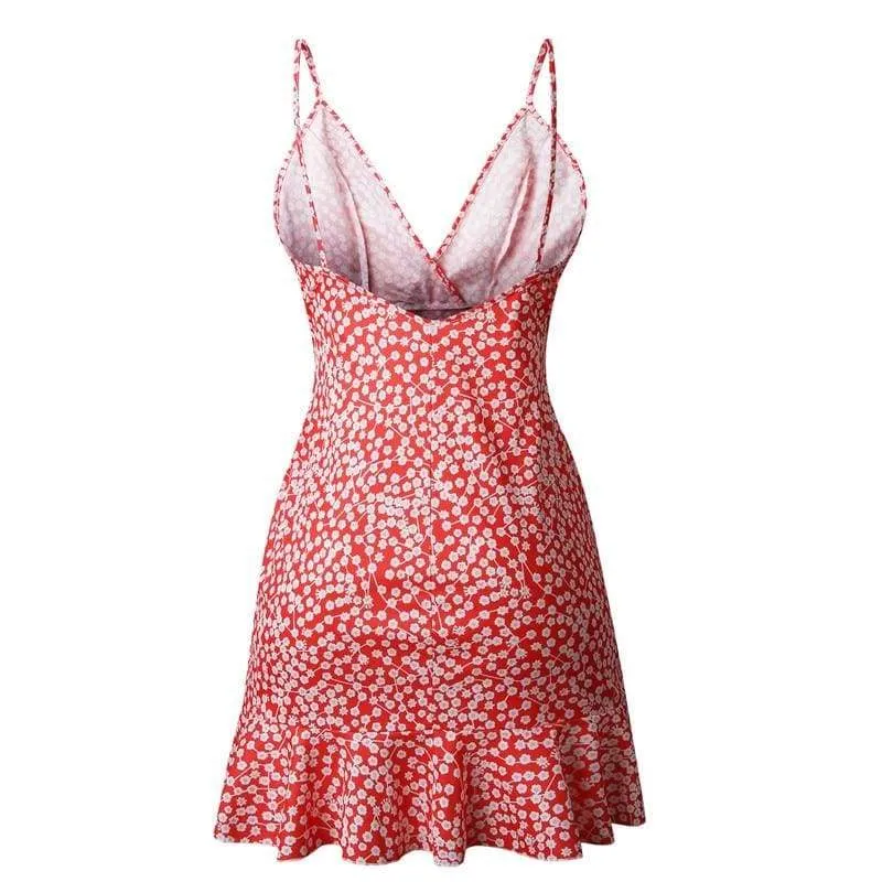 FashionSierra - Print Ruffled Wrap Dress Women Strap Mini Sundress