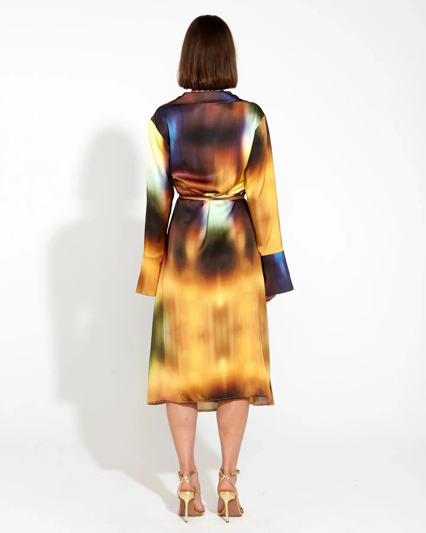 Fate Becker Orbit Satin Wrap Midi Dress