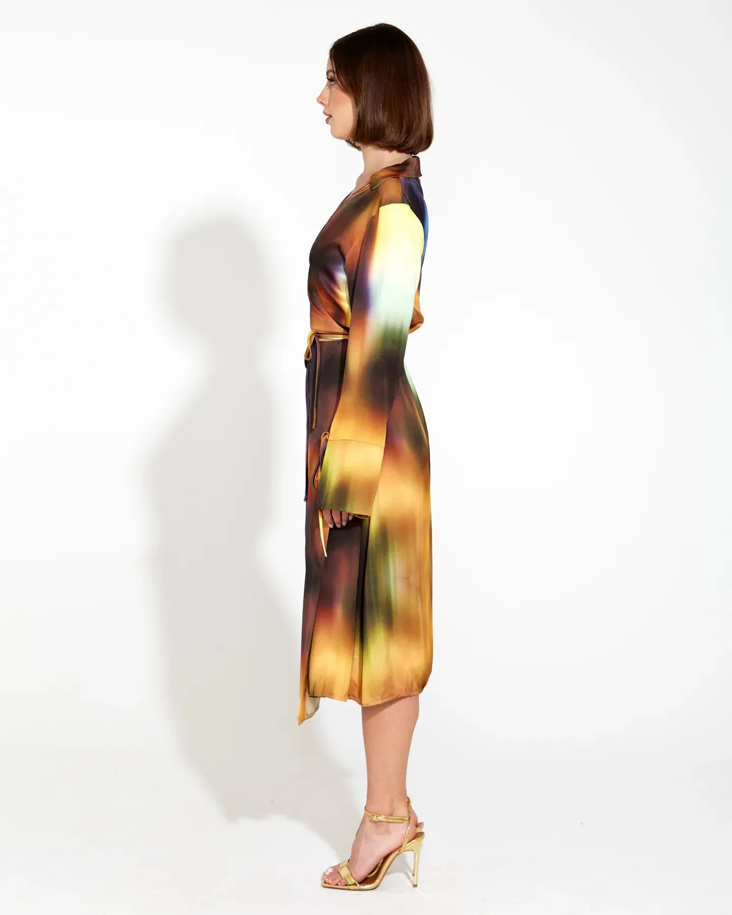 Fate Becker Orbit Satin Wrap Midi Dress