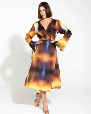 Fate Becker Orbit Satin Wrap Midi Dress