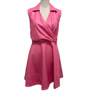 Faux Leather Wrap Dress in Bubblegum Pink
