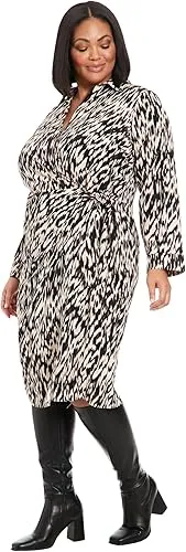 Faux Wrap Side Tie Long Sleeve Cream / Black - Plus