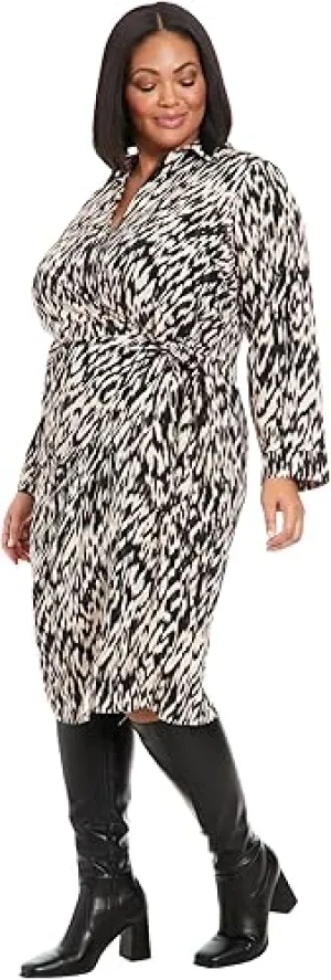 Faux Wrap Side Tie Long Sleeve Cream / Black - Plus