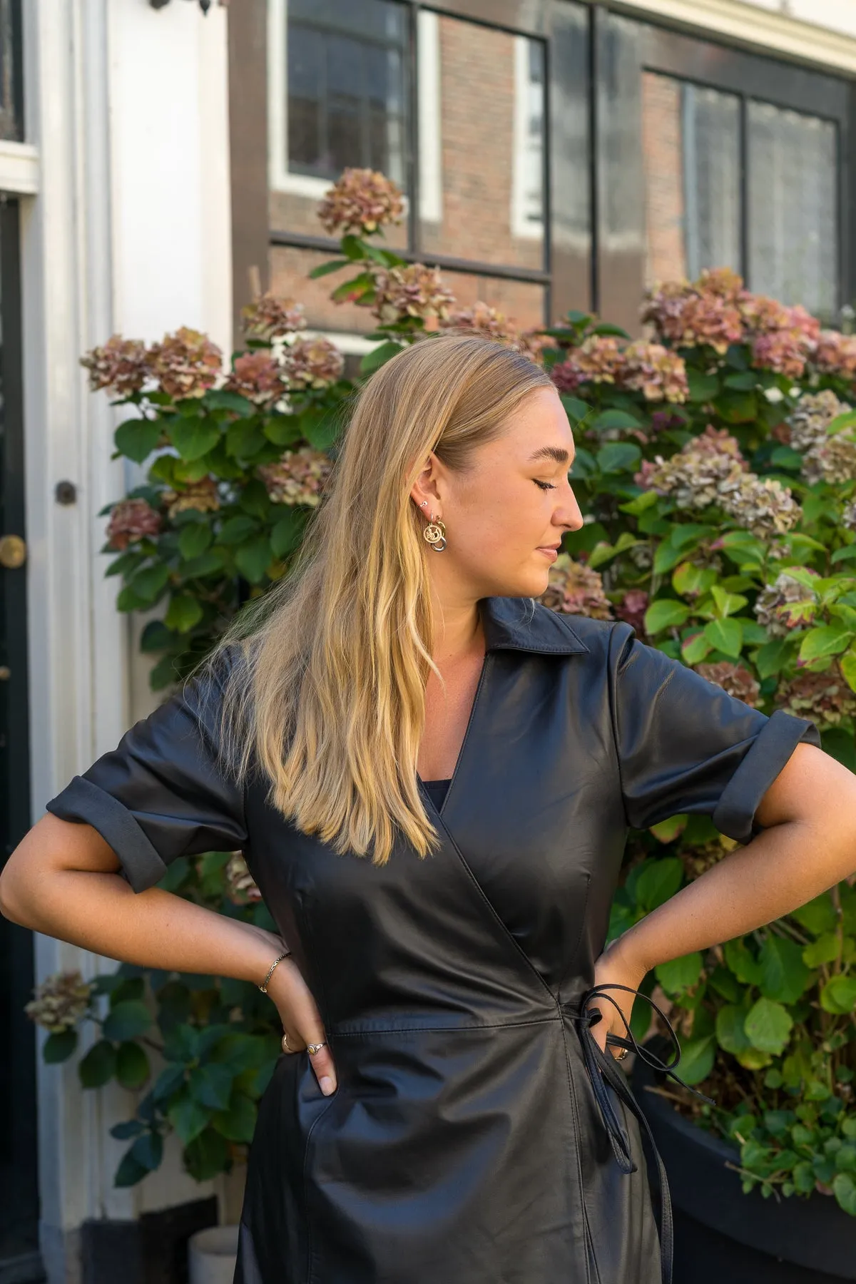 Fiola leather wrap dress