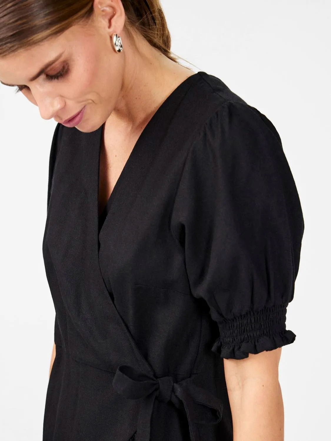 Flaxy Ss Wrap Dress - Black